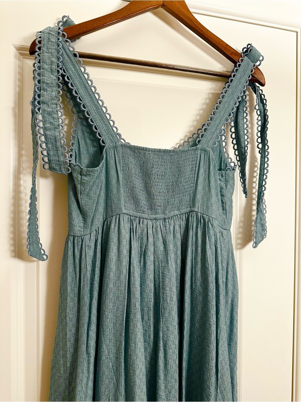Mine Dusty Teal Lace Tie Shoulder Maxi Dress Cottagecore Small - Picture 5 of 9